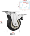 Heavy Duty Swivel Rubber Caster Wheels Double Lock Brake Alloy Bracket, 125mm tire, 148mm height for industrial use.