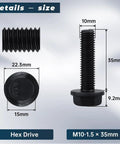 Diagram of Beefy M10 Flanged Washer Head Hex Bolts 35mm Long Full Thread Set Of 10 10.9 Grade Alloy Steel Black Oxide Finish GB5789