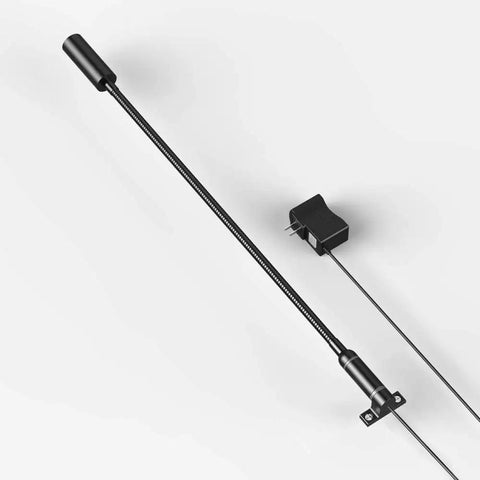 Wall Mounted Reading Light With Touch Dimmer LED 3W Warm White 3000K Black Metal Gooseneck Adjustable Arm shown with AC Adapter