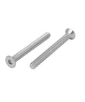 Two M3x30mm hex socket flat head countersunk bolts, stainless steel screws, 0.5mm pitch, silver tone, for DIY projects and electronics.