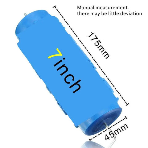 7 Inch 3D Rose Pattern Paint Roller Reusable Texture Tool Without Handle For Walls showing measurement details in blue.