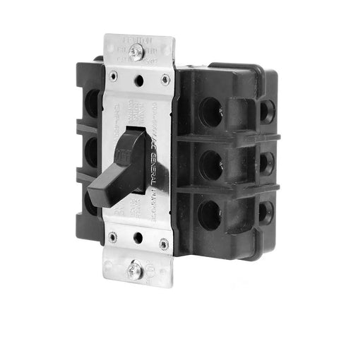 60 Amp 600 Volt Toggle 3 Pole AC Motor Starter MS603-FW with black oversized toggle, front or back wiring lugs
