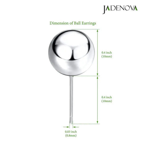 Sterling Silver Ball Earrings For Women, 10mm Studs, 0.8mm Pin, Hypoallergenic 925 Silver, Classic Round Ball Earrings, 10mm Diameter, One Pair For Everyday Wear, 10mm ball stud with 0.8mm pin