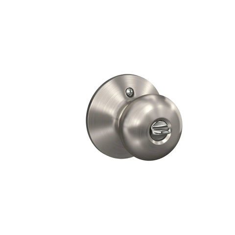 F51A Plymouth Door Knob With Keyed Entry Lock In Satin Nickel Finish, side view showing lock mechanism for security.