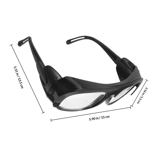 Heavy Duty Steampunk Welding Safety Glasses With Kick Ass Eye Protection Goggles, black frames and clear lenses, measuring 5.90 in length.