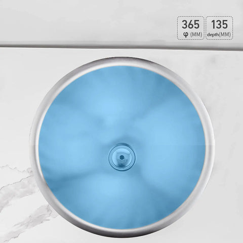 Top view of Slick Gold Polish 304 Stainless Steel Round Vessel Sink Built Different Undercounter Basin Scratch Resistant with water.