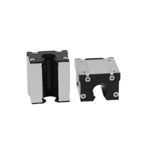 One Pc SBR16UU Linear Motion Ball Bearing Slide Block Bushing For 16mm Linear Shaft Guide Rail CNC And 3D Printer Hella Smooth Glide Low Friction Wear Resistant Upgrade Part, showing two angles of the slide block.