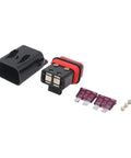2 Pack 40A Motorcycle Fuse Holder Set For Electrical Systems On Bikes Space Saving Circuit Protector Box displayed open with fuses