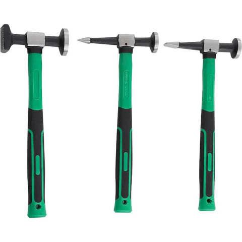 Three hammers from Auto Body Dent Repair Kit 9 Piece Hammer and Dolly Set For Cars, Heavy Duty Grade 45 Steel Metal Shaping Tools