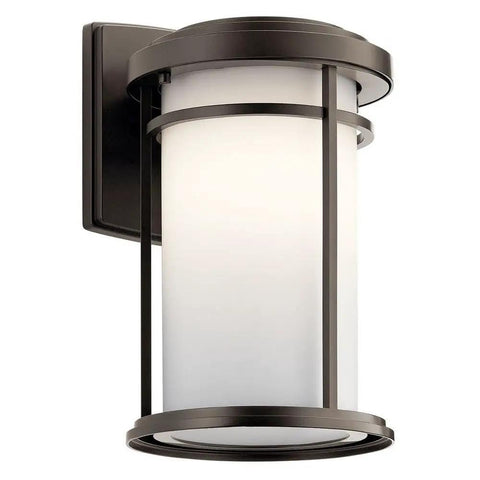 13.5 Inch LED Outdoor Wall Light With Satin Etched Glass In Black And Old Bronze Finish Arts And Crafts Style Exterior Wall Lantern