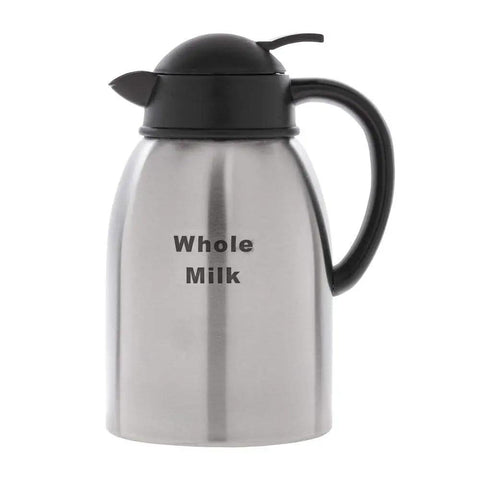 Top Shelf Double Wall Vacuum Insulated 1.9 Liter Stainless Steel Coffee Cream And Whole Milk Pitcher with drip-free spout.