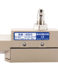Rugged 15A 250VAC Beefed-Up Limit Switch With IP65 Sealed Body, Cross Roller Plunger Actuator, CE Certified Waterproof, Side View