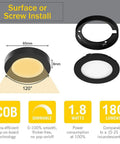 Under Cabinet LED Puck Lights 12V 2W Each in a Sweet Six Pack With Wireless Dimmer, Surface or Screw Install Diagram