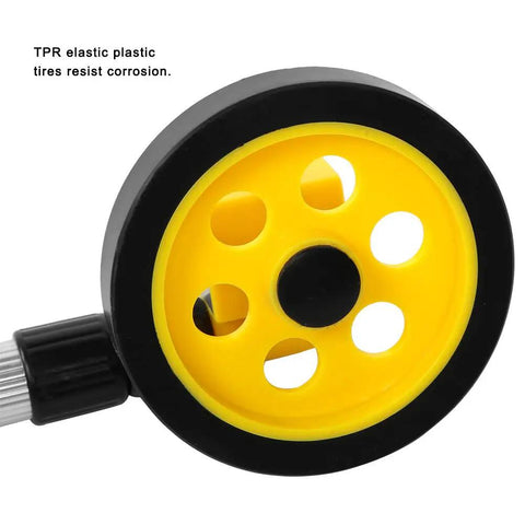 Close-up of Saluaqui Distance Measuring Wheel Wheel Measure WS 202 C2 yellow TPR tire featuring corrosion resistance.