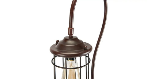 Industrial Floor Lamp With Adjustable Cage Shade, 62 Inch Tall Lantern Style Light lower section with cage close-up