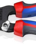 Knipex Forged Wire Stripper 13 72 8 8 Inch Heavy Duty Tool with red and blue handles for 10-20 AWG wires and shear blades.