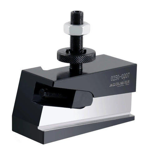 Universal Parting Blade Holder For BXA Tool Post, fits 11/16 inch parting blades, shown from a front angle highlighting structure