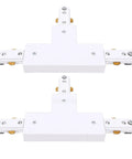 Two Pack H Track T Connector 3 Wire Single Circuit White 90 Degree Branch Track Lighting Adapter, top view of connectors.
