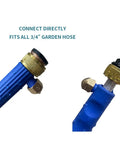 Close-up of Hydro Nozzle Hose Sprayer With Jet And Mist Modes showing 3/4 inch garden hose attachment and metal connectors.