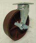 Heavy Duty Swivel Casters With Brakes Set Of Four 8 X 2 Inch Ductile Steel Wheels kingpinless design close-up view.