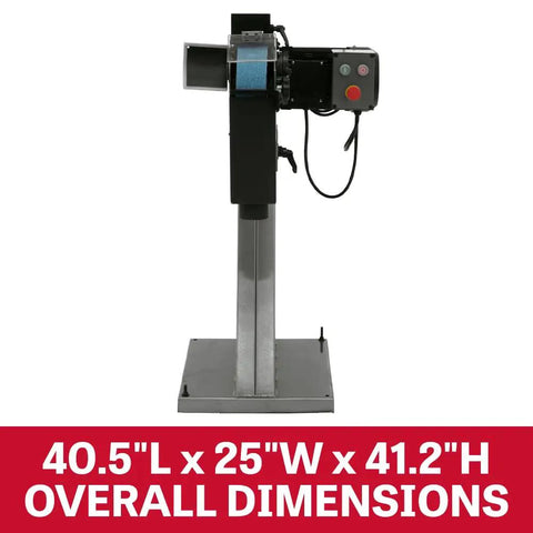 Pro Grade 3 By 79 Inch Belt Grinder With A Rock Solid 4 Hp Motor Built Like A Tank For Precise Belt Tracking And Smoother Grinds At 230 Or 460 Volt Three Phase side view showing dimensions 40.5"L x 25"W x 41.2"H