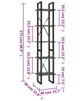 Five Tier Industrial Book Cabinet With Metal Frame And Engineered Wood Bookshelf, 68.9 Inches Tall, Dimensions Illustrated