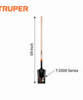 Escarraman Shovel T2000 Deep Narrow Blade With 47 Inch Wood Handle displayed vertically with 59-inch total length.
