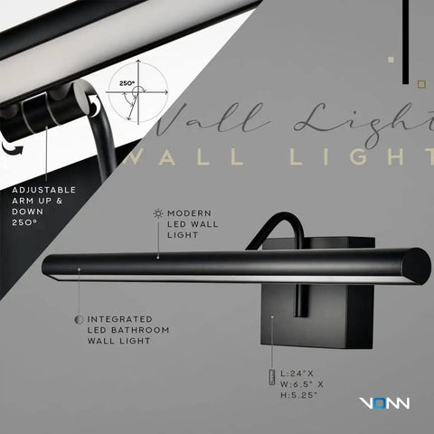 24 Inch Integrated LED Bathroom Wall Light With Slim Profile And Up And Down Adjustable Panel Dimmable ELV ETL Certified