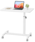 Mobile Standing Desk On Wheels, Sit Stand Laptop Table With Lockable Casters, Adjustable 7 Level Height From 27.5 To 36.2 Inches, White