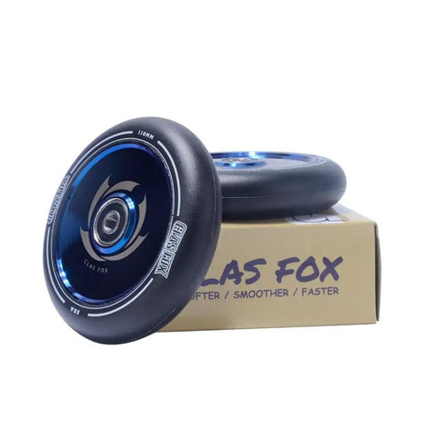 Pro Stunt Scooter Wheels Pair With Abec Nine Bearings And Cnc Alloy Core, Roll Hard On Dope Eighty Eight A Polyurethane Tires, Hollow Build In Black Chrome Blue For Your Sweet Shredding Setup