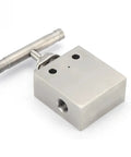 Stainless steel high-pressure needle valve with T-handle, angled front view, 1/4 in port