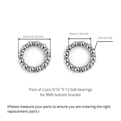 Pack Of Two Replacement Ball Bearing Retainer Cages For Bmx Bottom Bracket Crankset Service 5/16 Inch X 12 Balls side view with dimensions