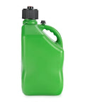 Rock Solid Heavy Duty 5.5 Gallon Square Storage Jugs Green Three Pack With Battery Powered Pump Sweet For Quick Oil Changes And Shop Cleanup No Sweat Setup Today side view of green HDPE jug with handle and pump.