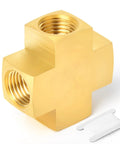 Brass Four-Way Pipe Fitting Cross, 1/4 Inch NPT Female Threads, Barstock Quality, 3 Pack, corrosion-resistant brass connector