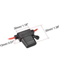 In Line 18AWG Waterproof Fuse Holder For ATC And ATO Fuses, dual lid design, measuring 30mm x 35mm, with red wire leads