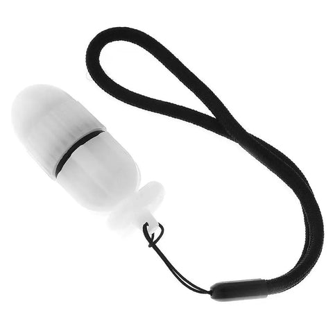 Close-up of a single white LED diving beacon from the 2 Pack Underwater Strobe Signal Lights for Night Dives, with attached black strap.
