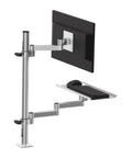 Flexible Articulating Monitor Stand With Pull Out Keyboard Tray For Slick Desk Setup, heavy-duty steel design with swivel action.