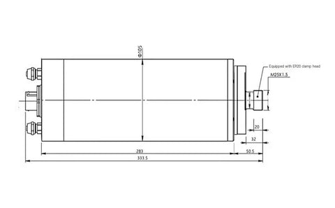Heavy-Duty High Speed Electric Spindle Motor For CNC Machining 3.5Kw 12000Rpm 380V AC Drive technical drawing with dimensions.