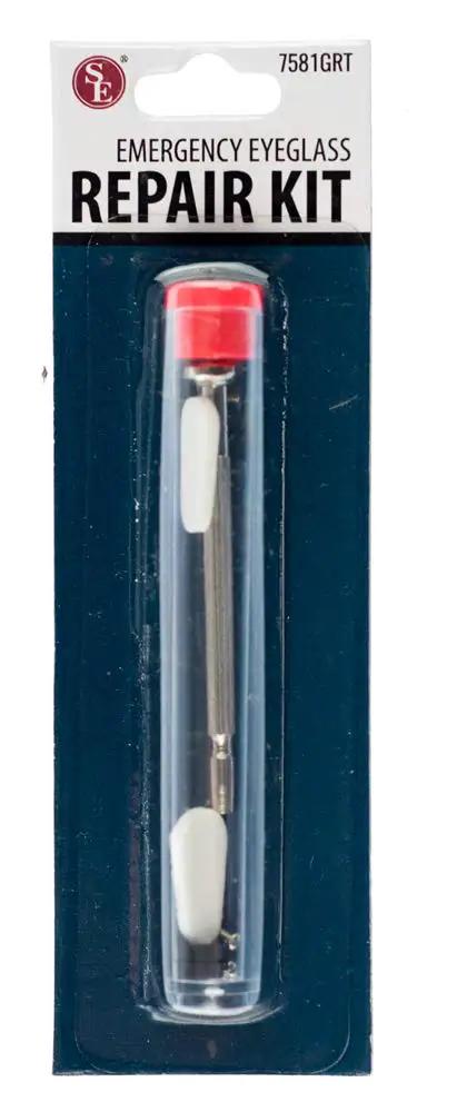 Emergency Eyeglass Repair Kit With Precision Screwdriver in a compact plastic tube packaging.