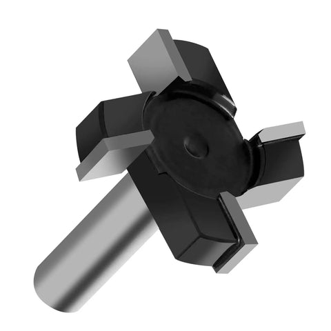 CNC Spoilboard Surfacing Router Bit Half Inch Shank Two Inch Cutting Diameter Four Wing Planer Bit For Slab Flattening And Wood Milling Carbide Tipped For Clean Quick Cuts, shown close-up with 4 wing design.