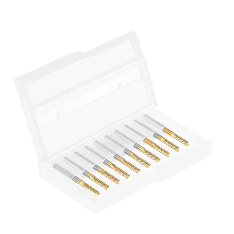 Ten Piece 3mm Titanium Coated Carbide End Mill Engraving Milling Cutter CNC Router Bits For PCB Milling One Eighth Inch Shank Durable High Hardness Wear Resistant Pro Grade Tool Set