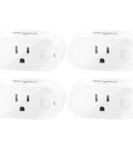 Smart Plug 4-Pack With Energy Monitoring, 15A 1800W Outlet, Auto Pairing For Alexa, Google Home, And Siri, Remote Control, Timers And Schedules, Bluetooth Mesh Smart Outlet, Hub Required; four rectangular white plugs with power buttons