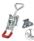 Heavy Duty Galvanized Toggle Latch Handle With 100 Kilogram Clamp Force For Secure Cabinets Tool Chests And Transport Cases Featuring Thick 2mm Steel Build For Maximum Hold And Tough Everyday Use Without Ripping Open, red grip