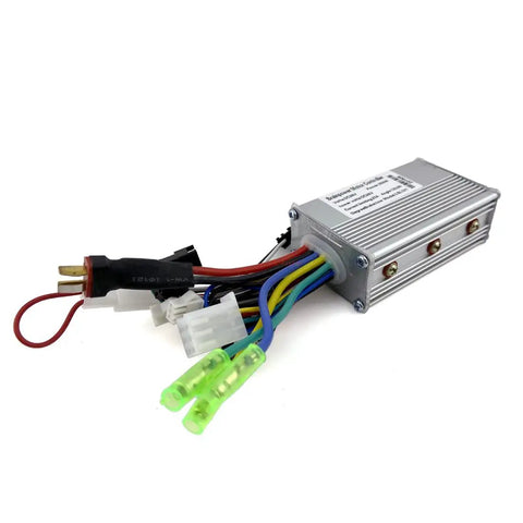 Straight Fire Power Upgrade 350W Brushless Motor Controller With Hall Sensor, aluminum casing and colored wires for electric bike hub driver.