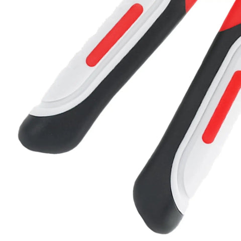 Close-up of heavy duty wire stripper pliers and cutters, 6 inches long, featuring contoured handles for comfort.