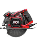 SKIL 7-1/4in circular saw, 15A, red/black with single-beam laser guide, side view