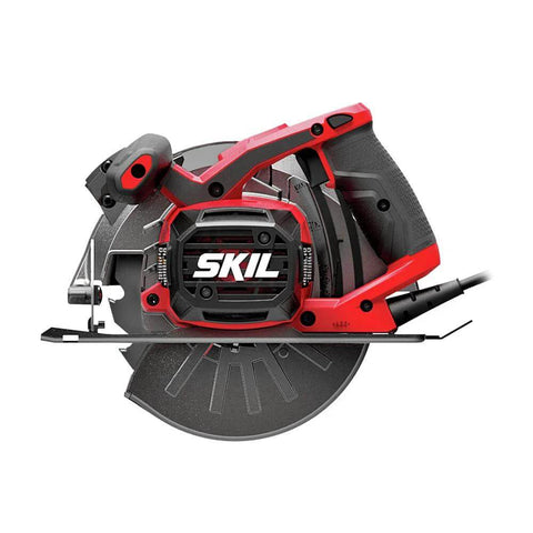 SKIL 7-1/4in circular saw, 15A, red/black with single-beam laser guide, side view