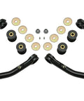 Beefed Up Tubular Upper Control Arm Kit With Delta Joint for GM 1500 2014 Through 2018, components laid out, multi color finish.
