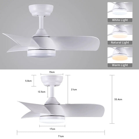 Dope 28 Inch Ceiling Fan With Lights And Remote Energy Efficient DC Silent Motor Matte White Finish with light color modes