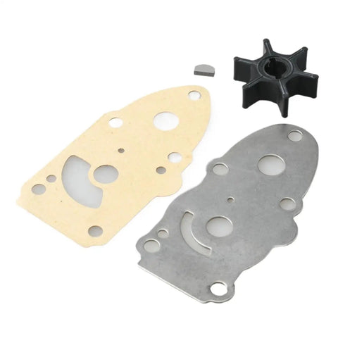 Top Performance Outboard Water Pump Impeller Kit Compatible With D6 D8HP Fits Shift Mechanism For Fast Installation And Solid Marine Durability. shown with metal plates and black impeller